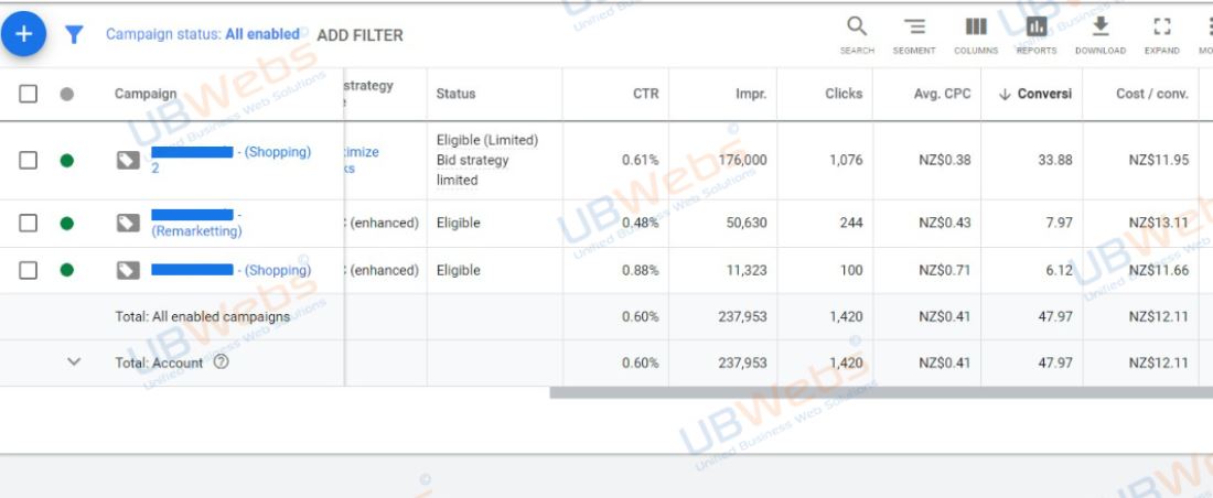 Google Multiple Campaigns Result